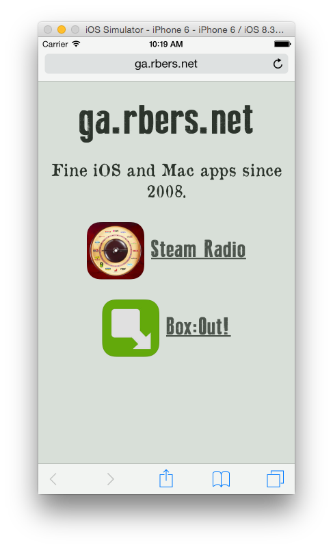 ga.rbers.net Screenshot iPhone Simulator
